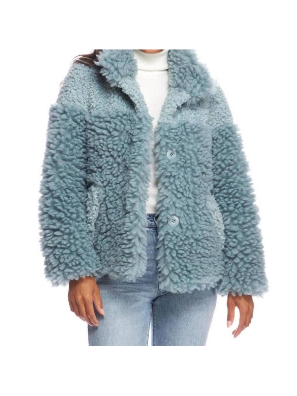 Donna Salyers Fabulous Furs Snowfall Sherpa Jacket in Seafoam XS